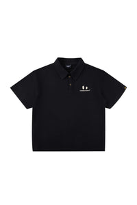 DangerousPeople DSP｜Textured Small‑Eye Graphic Boxy Fit Couple Short‑Sleeve Polo Shirt
