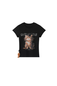 BJHG No‑Spoil Series Cat Print True‑Shoulder Fitted Tee Unisex Summer Couple Top