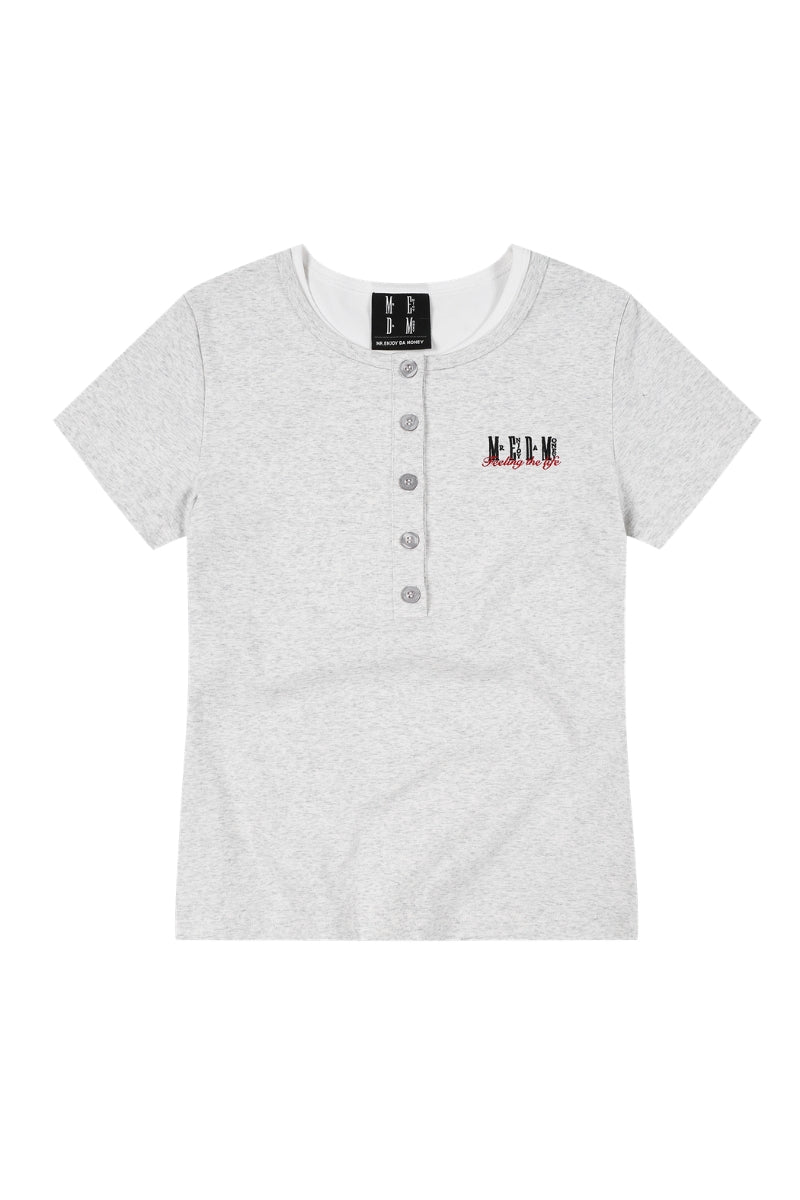 MEDM Fake Two-Piece Embroidered Women Tee