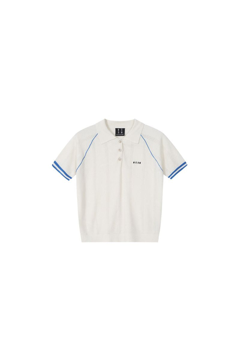 MEDM Embroidered Small LOGO Color-Block Embedded Striped Short-Sleeve POLO