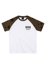 MEDM Contrast Raglan Leopard Leather Patch Vintage Tee