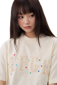 AFGK Rainbow Rhinestone Embroidery Patch Tee