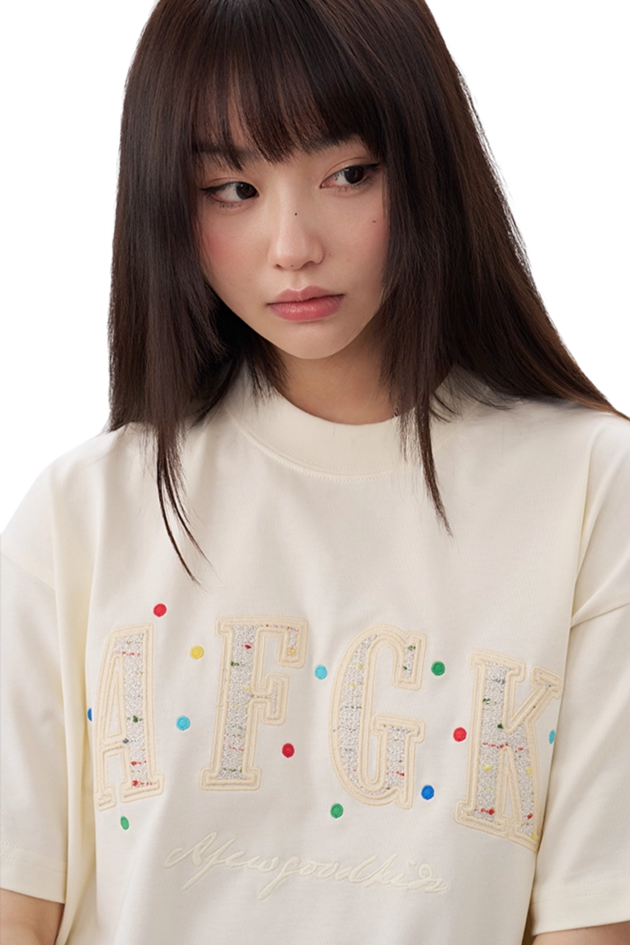 AFGK Rainbow Rhinestone Embroidery Patch Tee
