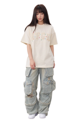 AFGK Rainbow Rhinestone Embroidery Patch Tee