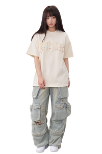 AFGK Rainbow Rhinestone Embroidery Patch Tee