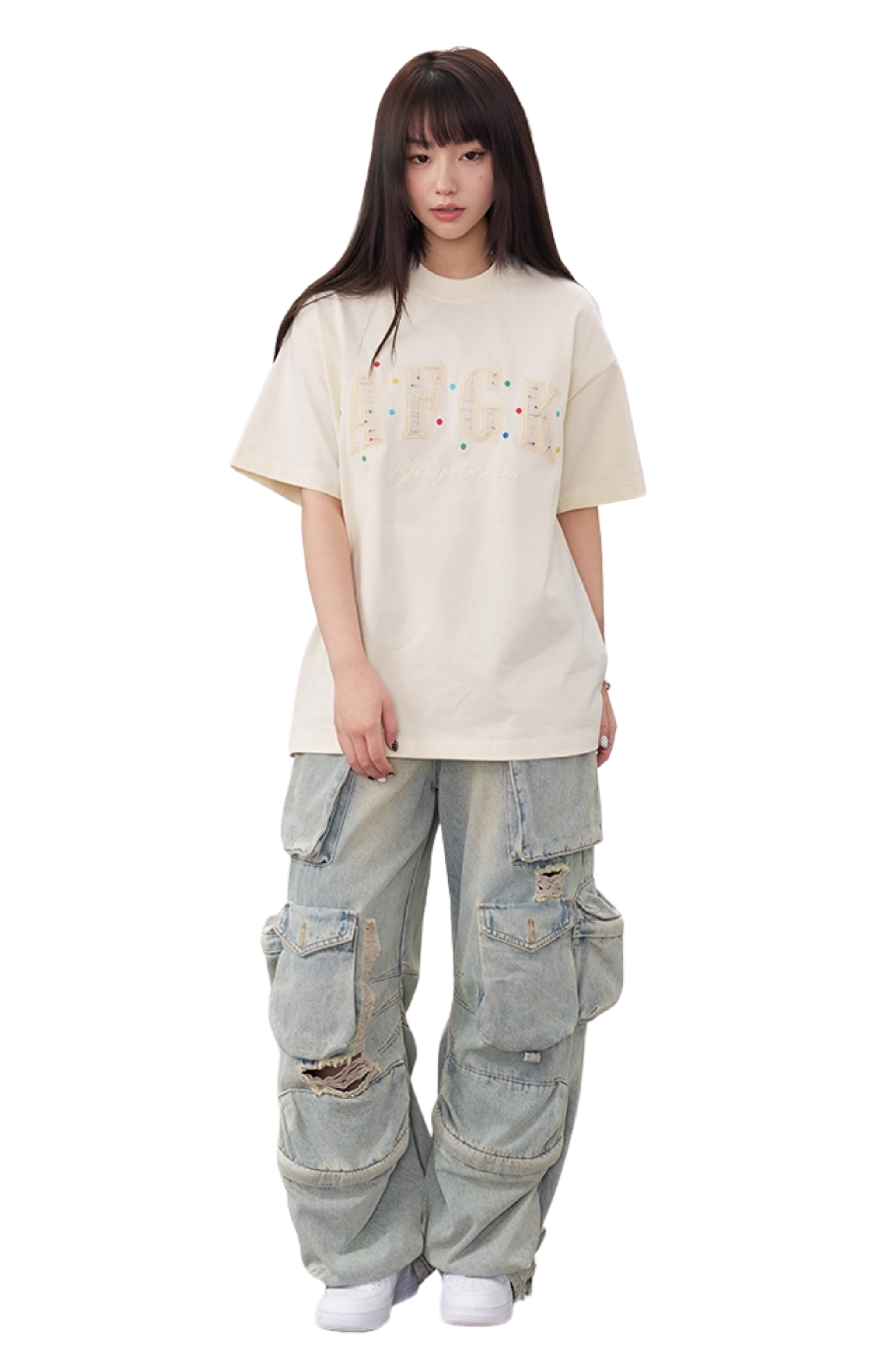 AFGK Rainbow Rhinestone Embroidery Patch Tee
