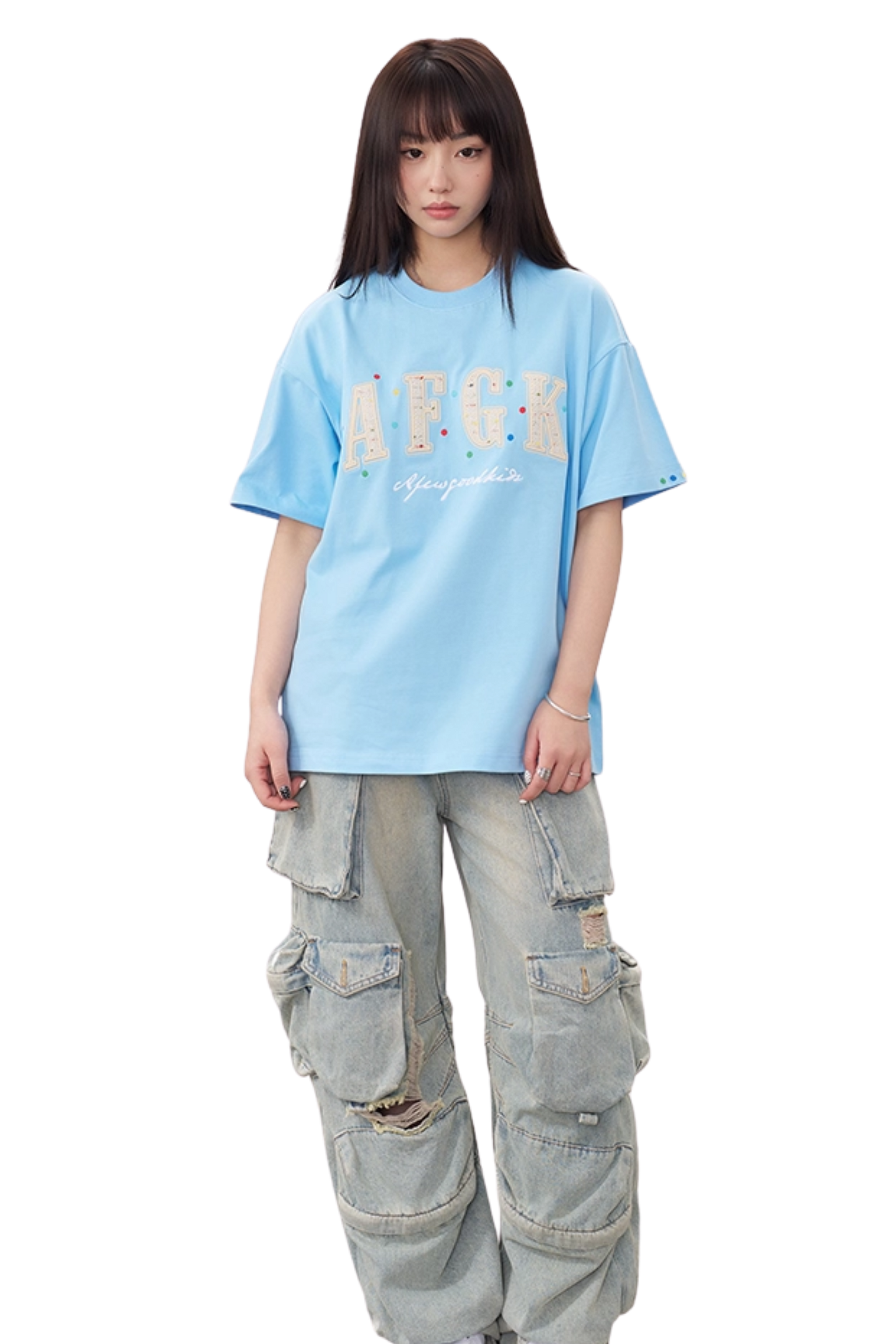 AFGK Rainbow Rhinestone Embroidery Patch Tee