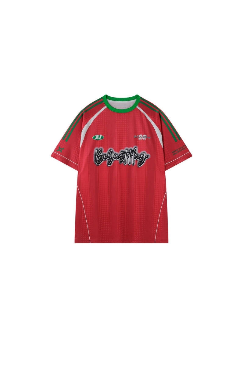BJHG Summer Couple Jersey Retro Striped Short‑Sleeve T‑Shirt American Outdoor Street Top