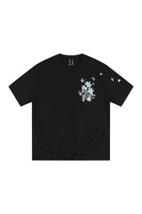 MEDM 3D Butterfly Magnolia Embroidered Oversized Couple Crew Neck T-Shirt
