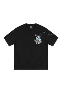 MEDM 3D Butterfly Magnolia Embroidered Oversized Couple Crew Neck T-Shirt