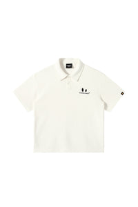 DangerousPeople DSP｜Textured Small‑Eye Graphic Boxy Fit Couple Short‑Sleeve Polo Shirt