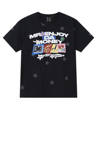 MEDM All Over Print Star Letter Embroidery T-shirt, Loose Crew Neck Couple Tee