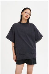 Masonprince  Double Golden Divide Knitted Round-Neck Short T-Shirt