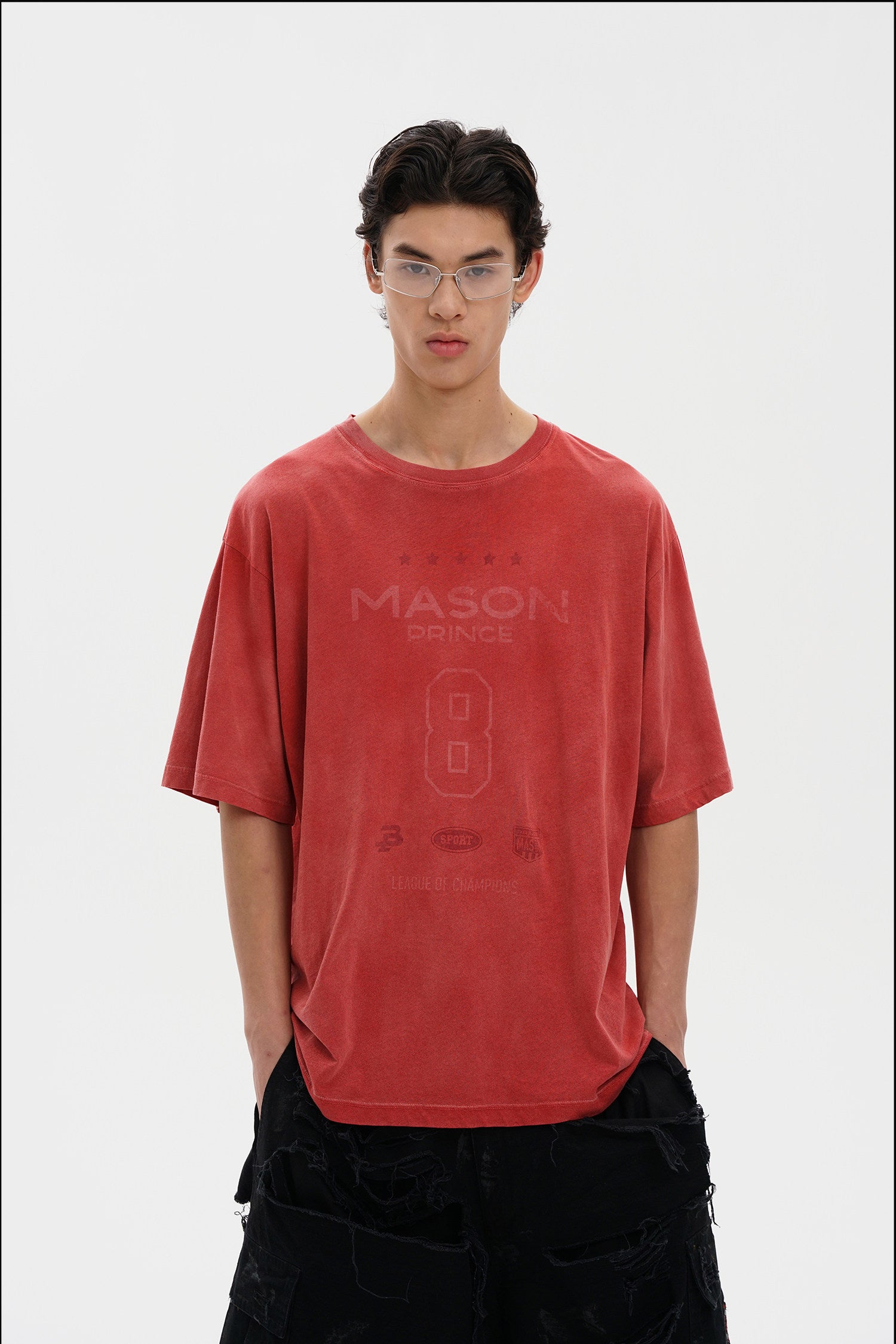 Masonprince  Dyed Printed Short-Sleeved T-Shirt (Double Version)