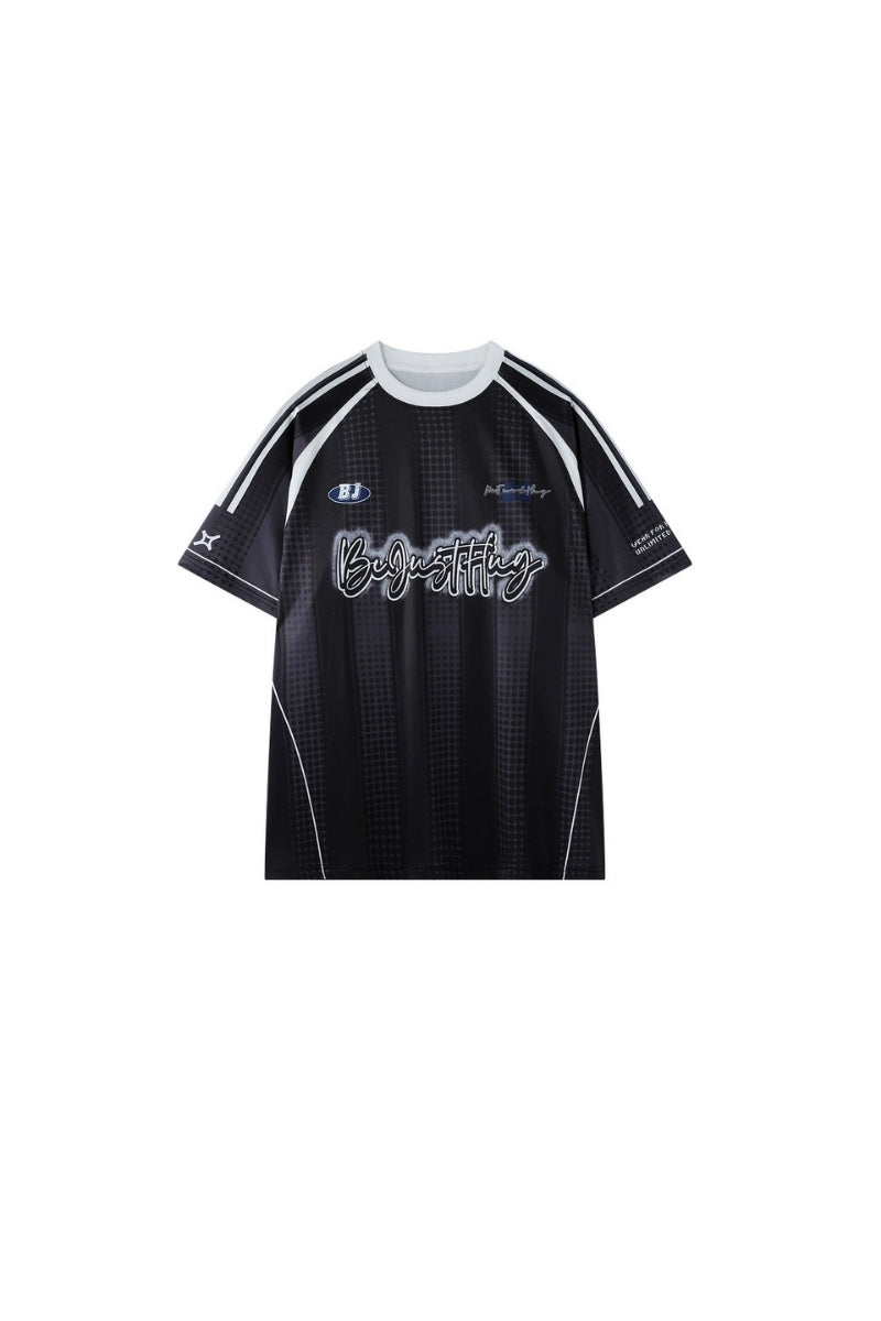 BJHG Summer Couple Jersey Retro Striped Short‑Sleeve T‑Shirt American Outdoor Street Top