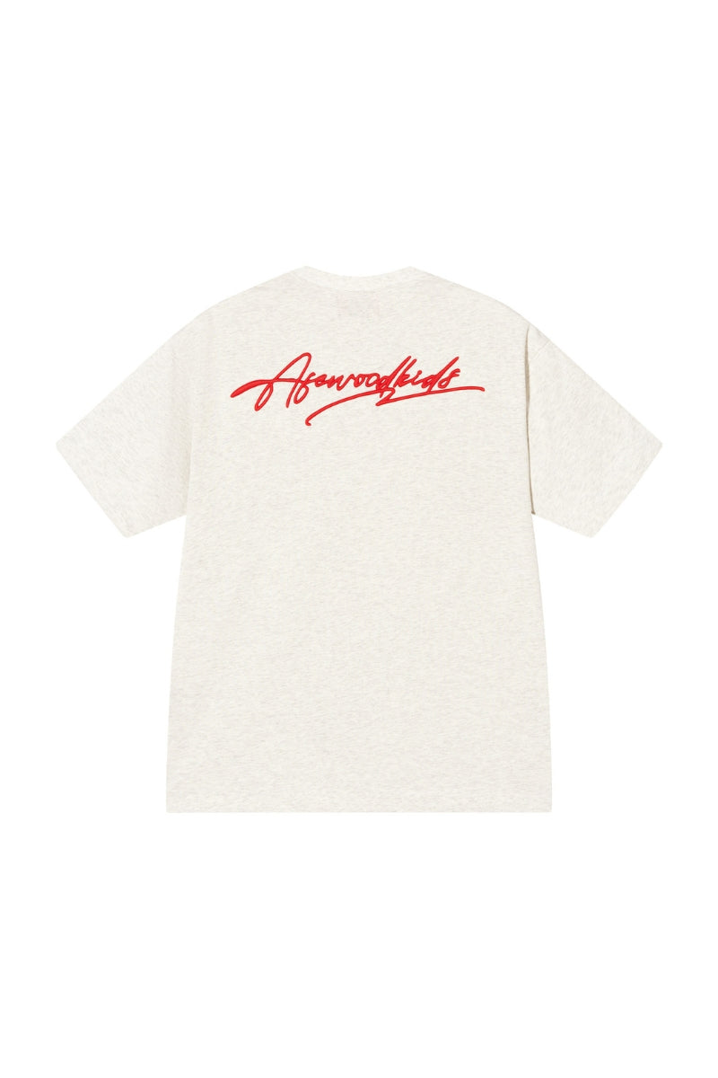 AFGK | Script Embroidery Tee, American Relaxed Unisex Loose T-Shirt