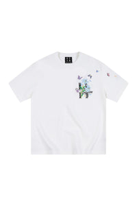 MEDM 3D Butterfly Magnolia Embroidered Oversized Couple Crew Neck T-Shirt