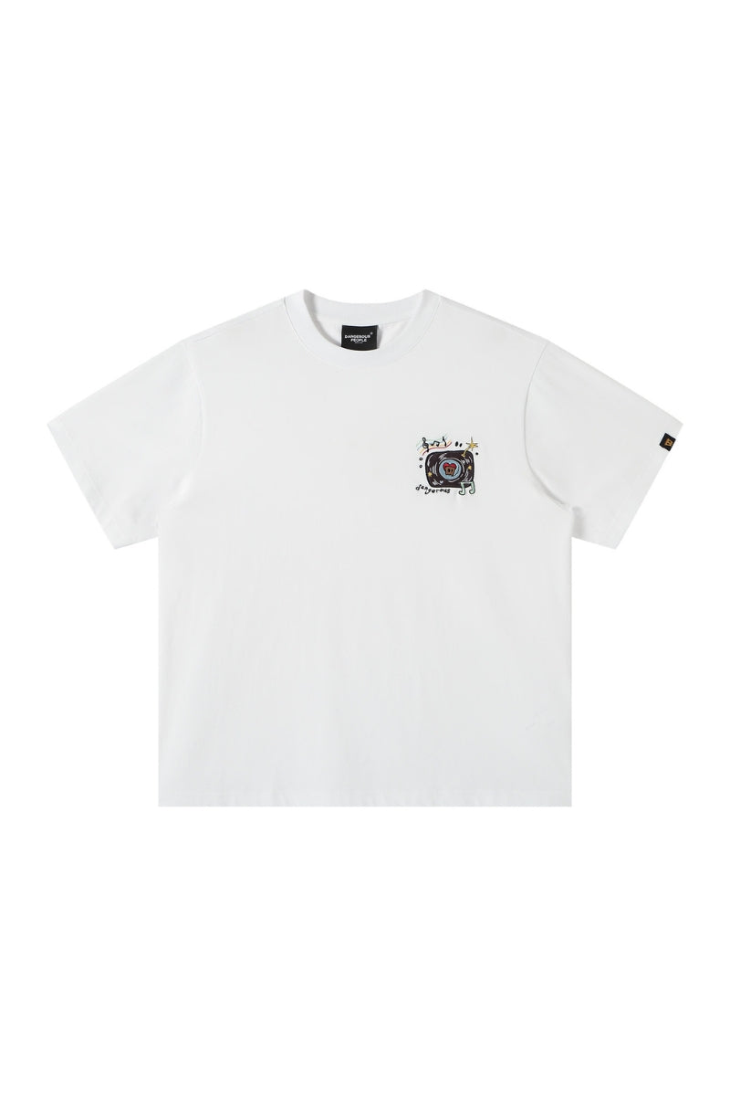 DangerousPeople DSP Mini‑D Vinyl Record Crew Neck Cotton Loose Casual T‑Shirt
