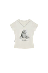 BJHG American Print True‑Shoulder Fitted Tee Women Summer Cool Quick‑Dry Streetwear Top