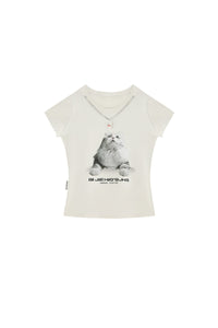 BJHG American Print True‑Shoulder Fitted Tee Women Summer Cool Quick‑Dry Streetwear Top