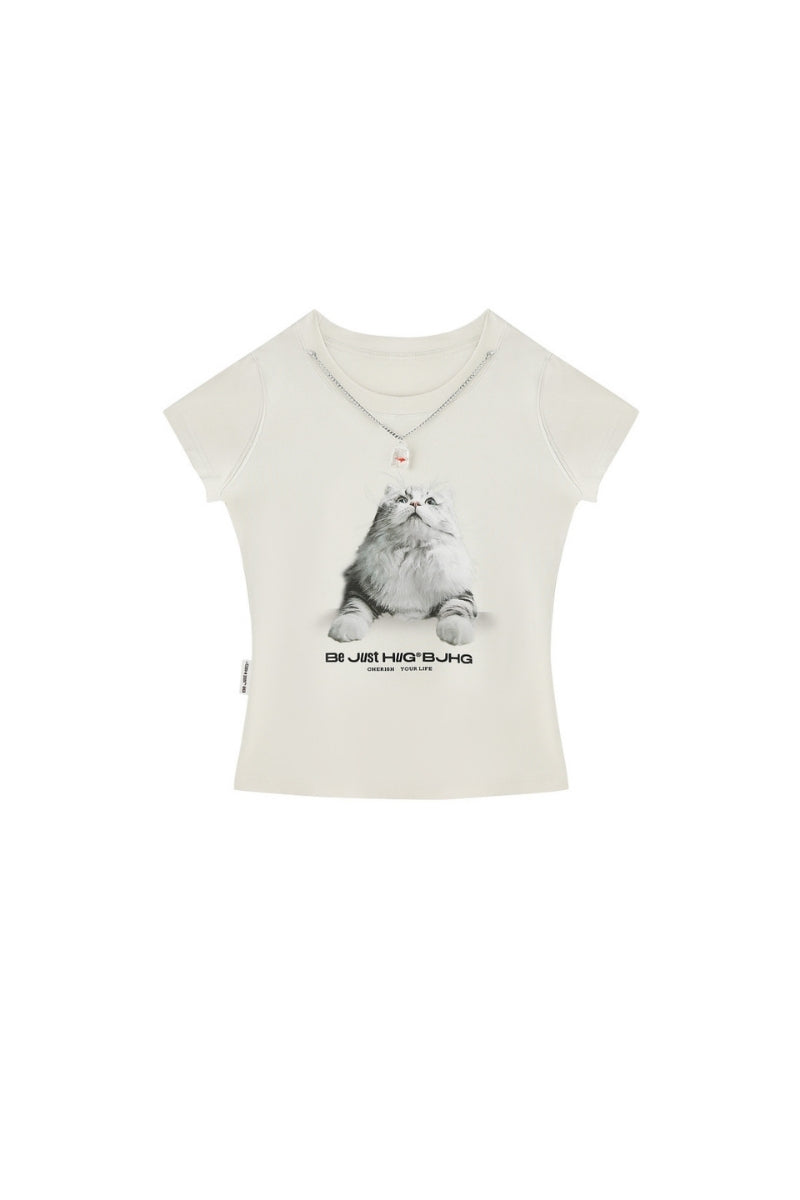 BJHG American Print True‑Shoulder Fitted Tee Women Summer Cool Quick‑Dry Streetwear Top