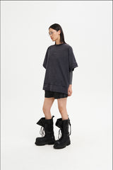 Masonprince  Double Golden Divide Knitted Round-Neck Short T-Shirt