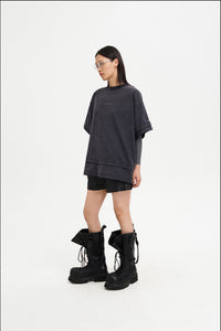 Masonprince  Double Golden Divide Knitted Round-Neck Short T-Shirt