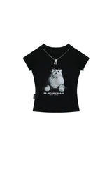 BJHG American Print True‑Shoulder Fitted Tee Women Summer Cool Quick‑Dry Streetwear Top