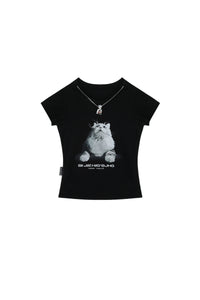 BJHG American Print True‑Shoulder Fitted Tee Women Summer Cool Quick‑Dry Streetwear Top