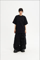 Masonprince  Double Golden Divide Knitted Round-Neck Short T-Shirt