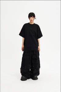Masonprince  Double Golden Divide Knitted Round-Neck Short T-Shirt