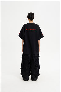 Masonprince  Double Golden Divide Knitted Round-Neck Short T-Shirt
