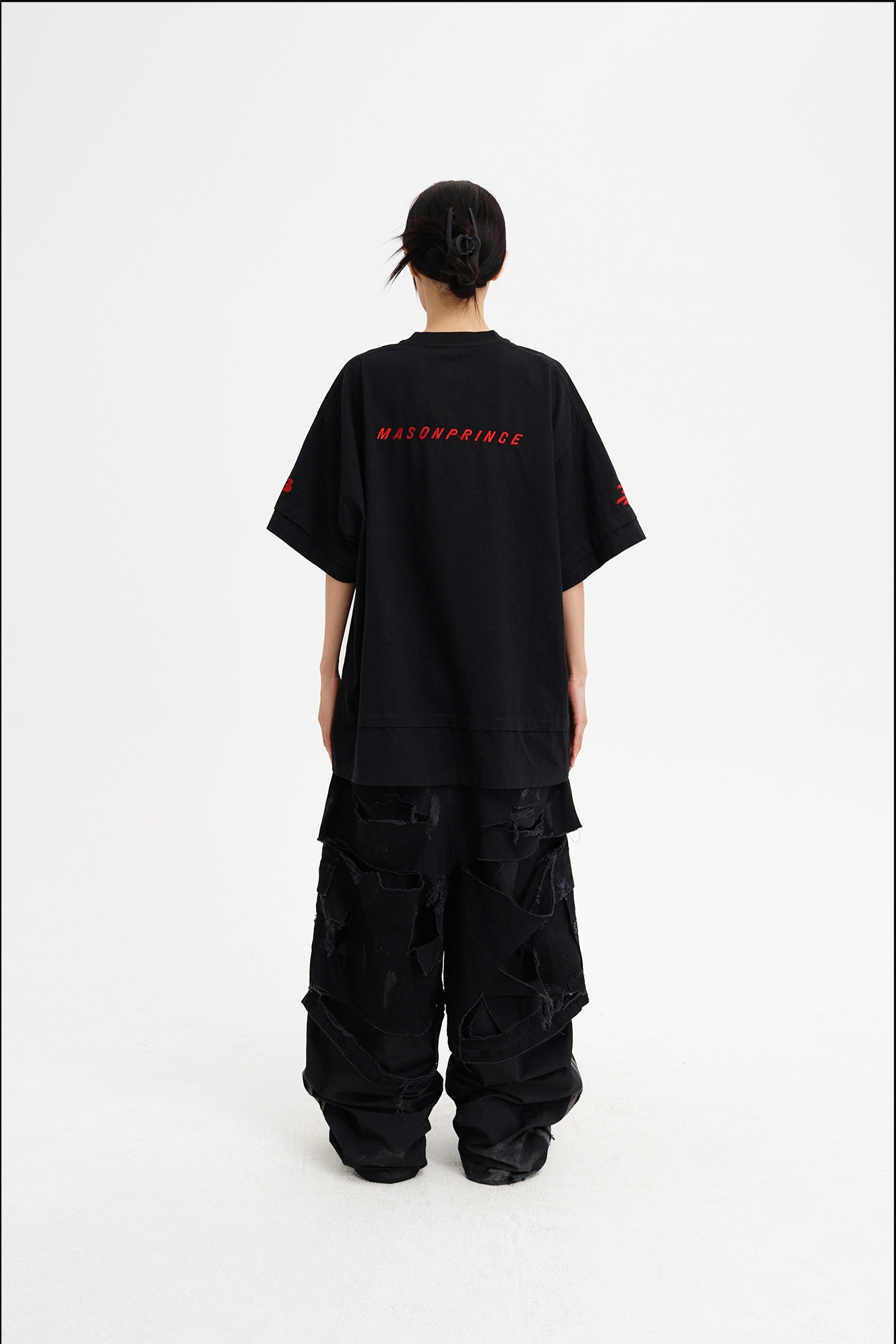 Masonprince  Double Golden Divide Knitted Round-Neck Short T-Shirt