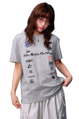 MEDM Logo Stitched Raglan Loose Casual T-Shirt