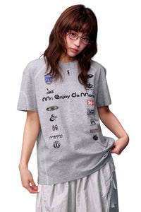 MEDM Logo Stitched Raglan Loose Casual T-Shirt