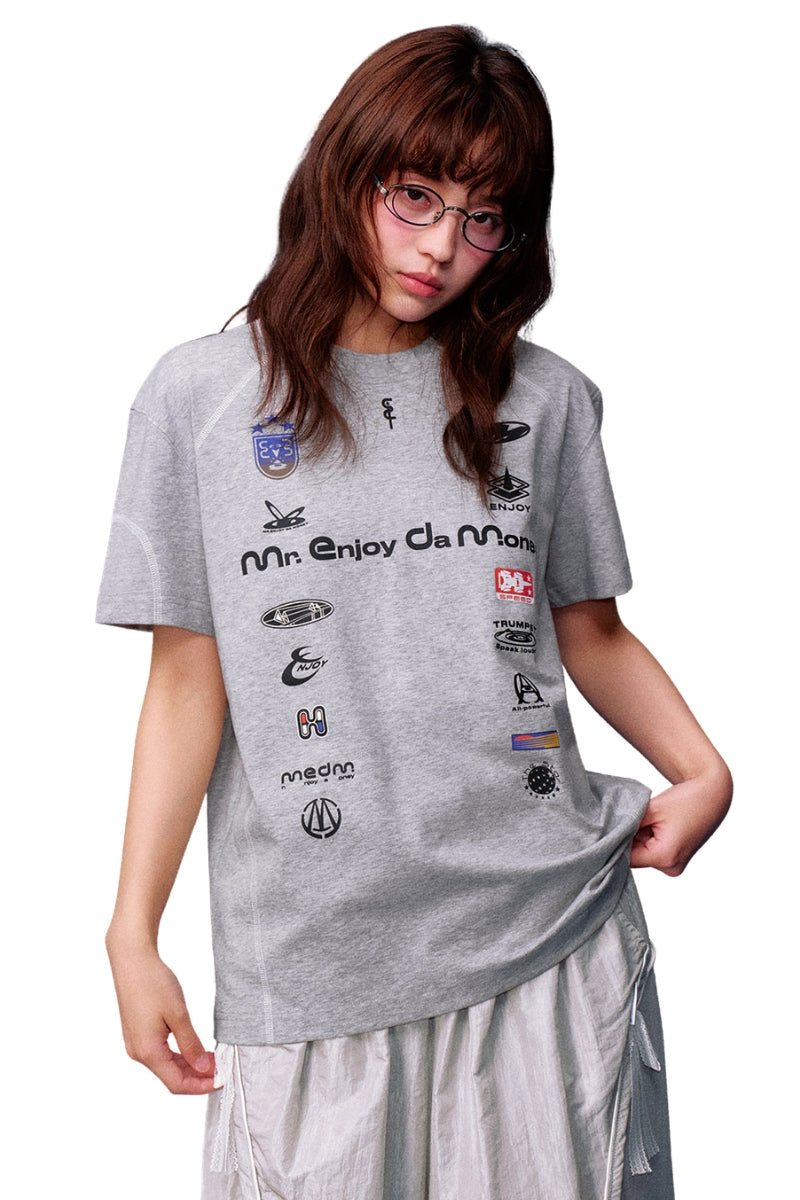 MEDM Logo Stitched Raglan Loose Casual T-Shirt