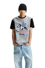 MEDM Blurry Pony Print Glitter Stars Crew Neck T-shirt