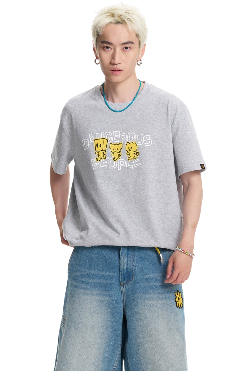 Dangerouspeople DSP Running D Print Drop‑Shoulder Casual T‑Shirt