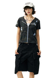 MEDM Camo Star Zip Short Sleeve Hoodie Women