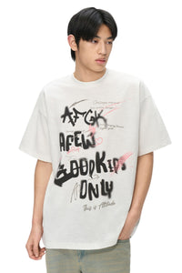 AFGK Graffiti Blurry Font Tee Unisex Summer Couple Casual T-shirt