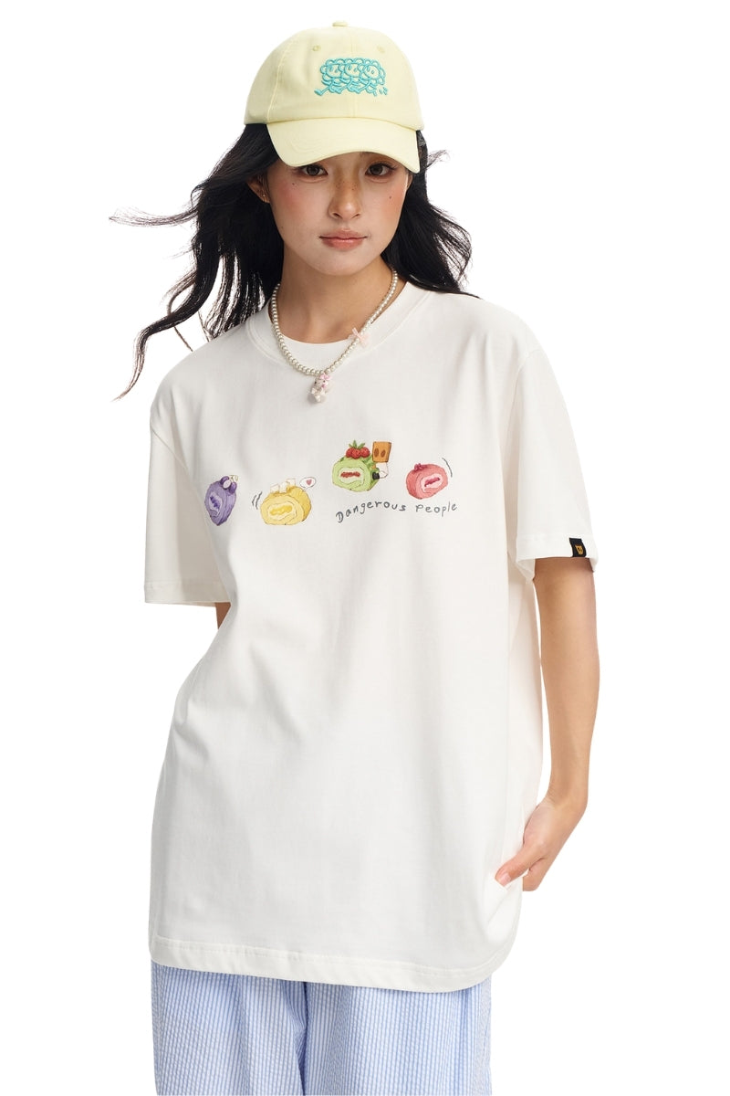 Dangerouspeople DSP Fun Fruit Print Drop‑Shoulder 100% Cotton T‑Shirt