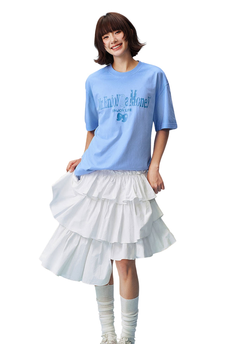 MEDM Gradient Macaron Letter Print Oversized Couple Tee