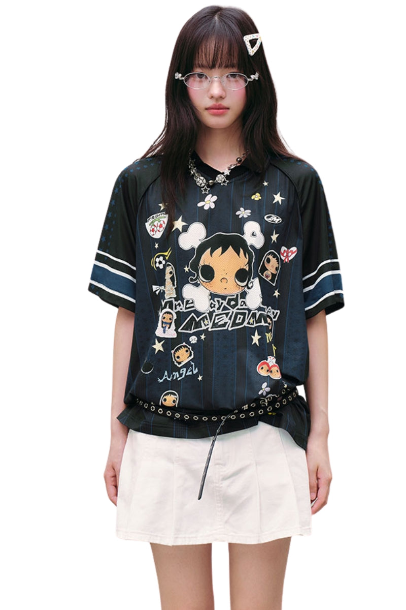 MEDM x YUY Yu Collab Print Letter Embroidery Polo Jersey Tee