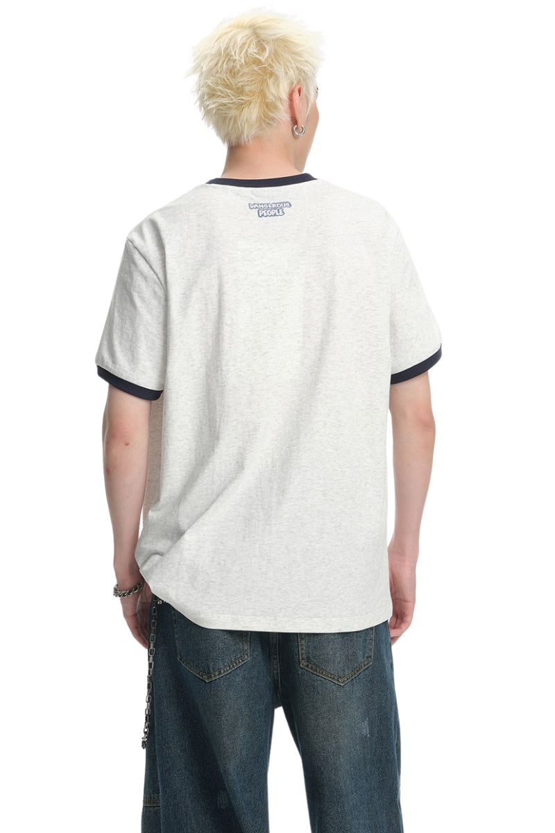 DangerousPeople DSP Color‑Block Paper‑Bag Head Pocket Loose Drop‑Shoulder Cool‑Touch T‑Shirt