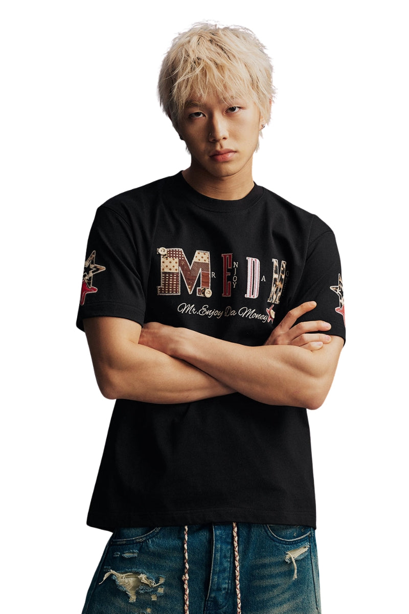 MEDM Leather Leopard Patch Big Logo Oversized Couple Tee
