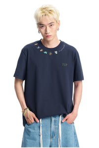 Dangerouspeople DSP Embroidery Flower Beaded Sorona Cool‑Touch T‑Shirt