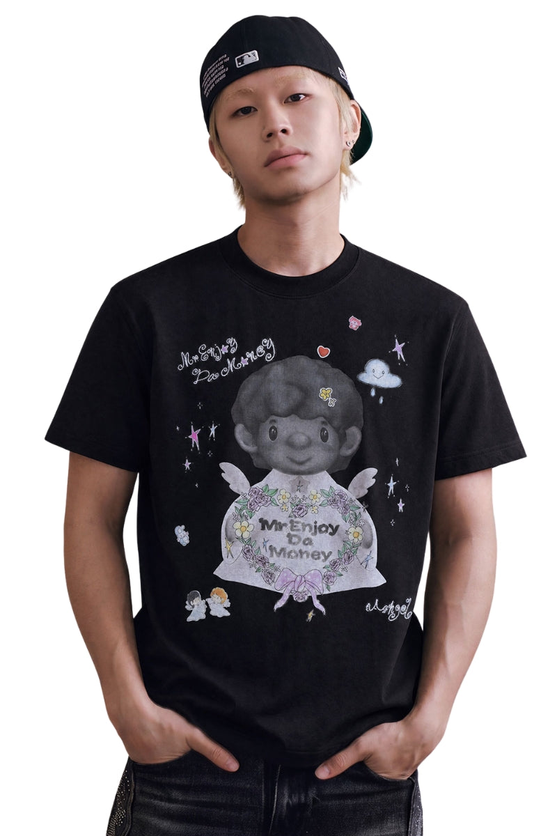 MEDM 3D Hand-Drawn Angel Print Loose Couple Tee