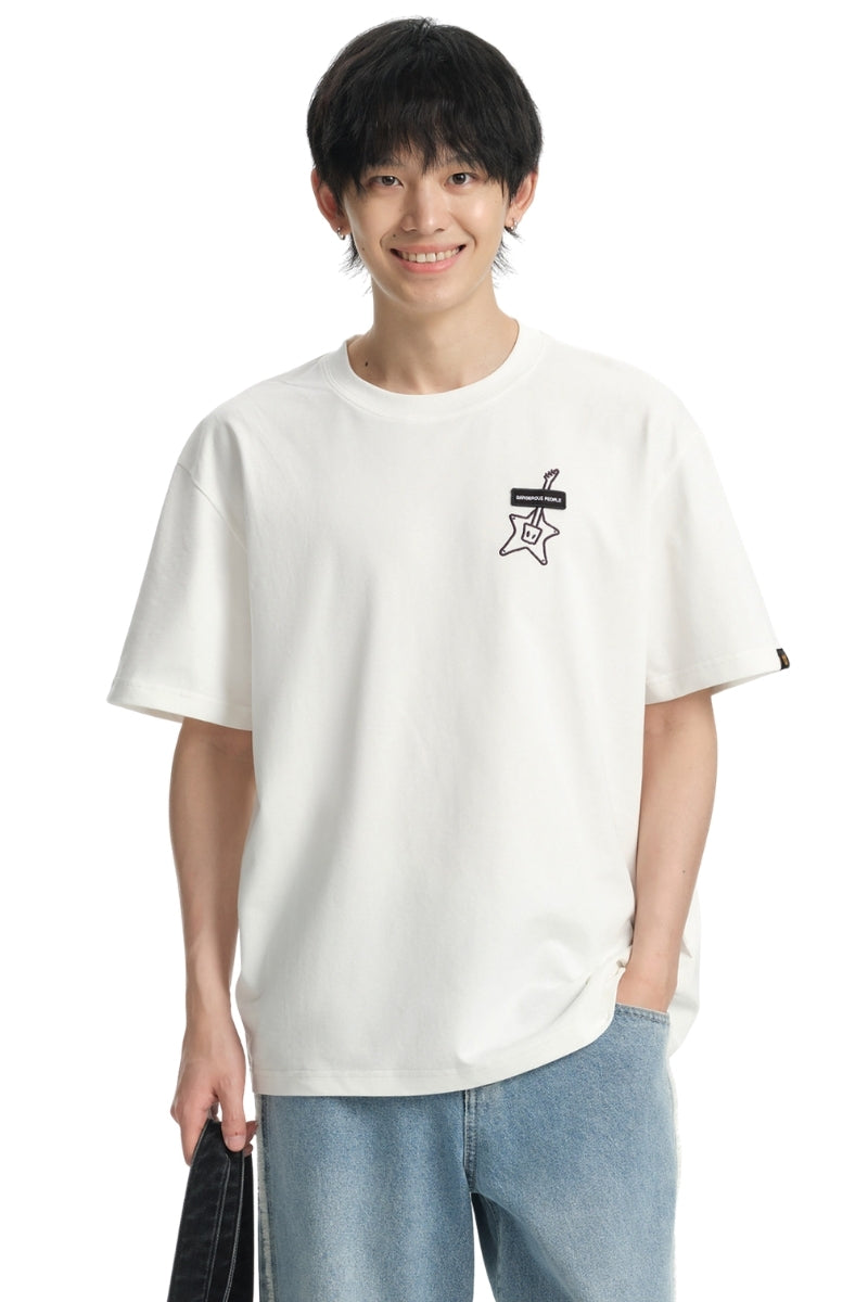 Dangerouspeople DSP Embroidered Small‑D Guitar Sorona Loose Unisex T‑Shirt
