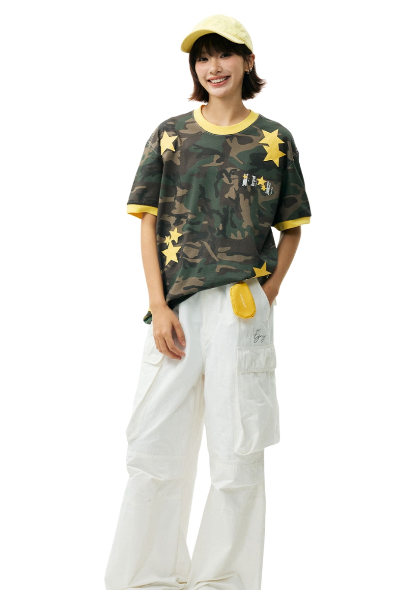 MEDM Camo Star Embroidered Loose Unisex T-Shirt