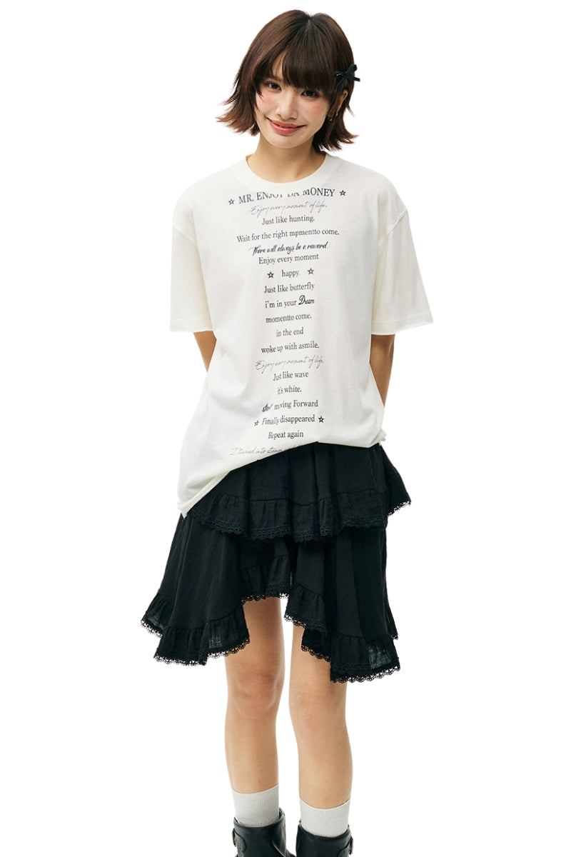 MEDM Poem Print Knit Crew Neck Unisex Tee